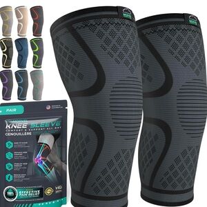 Modvel Knee Compression Sleeves 2-pack for Women & Men, Black/Gray, Size Large